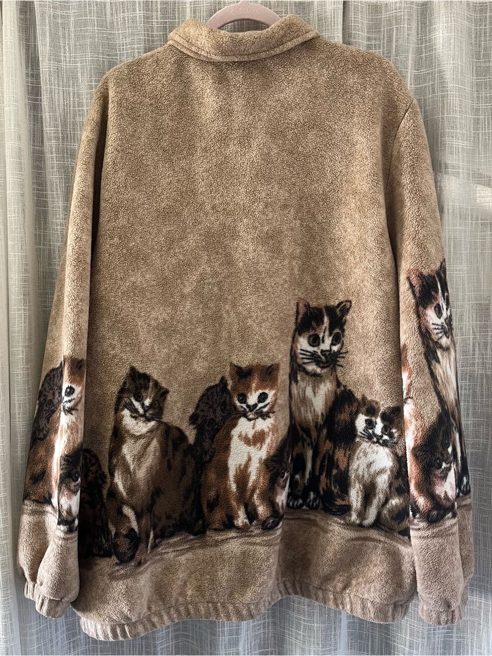 Vintage Blair Cat Print Full Zip Up Fleece Jacket Size 2XL Brown Cat Fleece Zip - Picture 10 of 11
